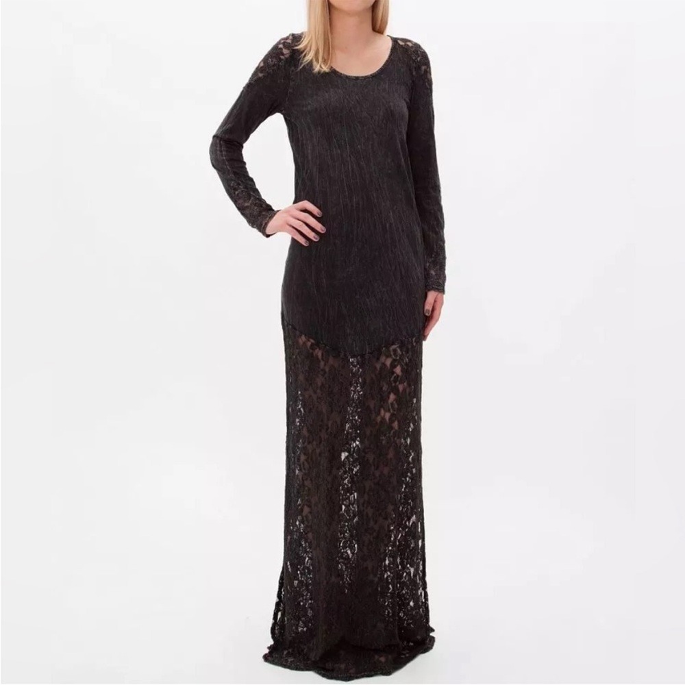 Gimmicks By Bke Lace Illusion Maxi Length Distressed Dress Size Small Nwt